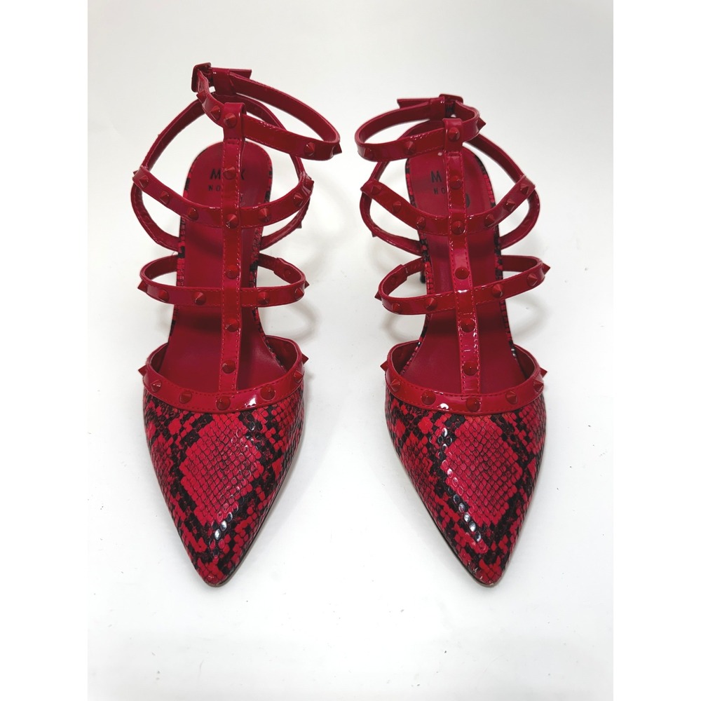 Mix No. 6 Womens 9.5 Red Snakeskin Caged Studded Pointed Toe Stiletto Pumps - Picture 3 of 8